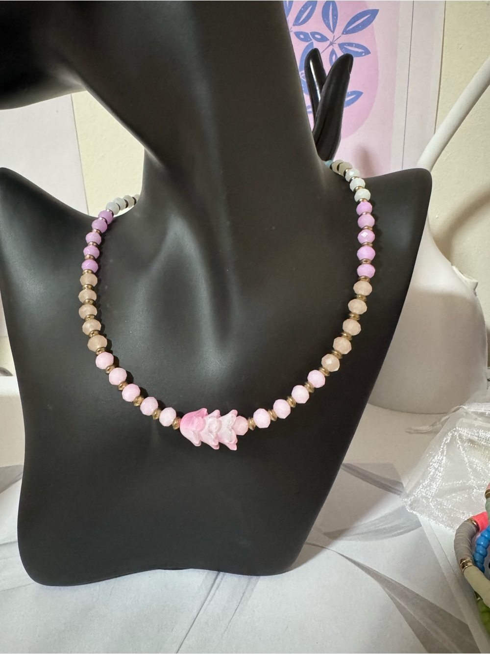 Handmade Pink Beaded Women's Necklace